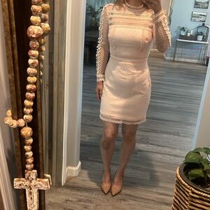 Bebe Cream Sheath Dress with lace sleeves